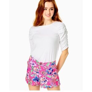 Lilly Pulitzer Knit Buttercup Shorts Last Bud Not Least Pink Women's Size 6